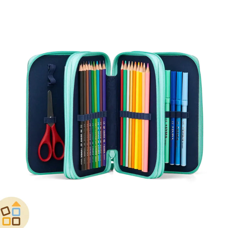 Astuccio Scuola Totto Margherita Verde – Due Scomparti, 23x12x8,5 Cm, Con Etichetta Nome