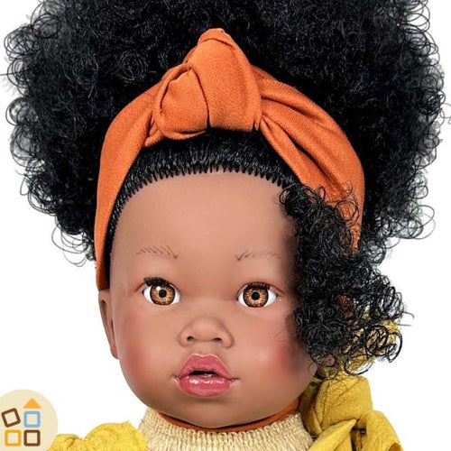 Bambola Africana 30 Cm Con Capelli Ricci E Corpo Morbido - Bimba Realistica In Vinile, Vestiti Rimovibili, Giocattolo Per Bambine Regalo Compleanno