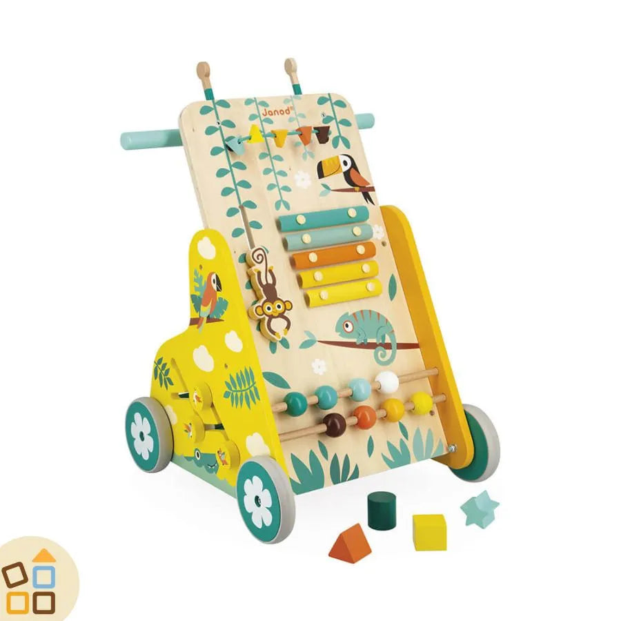 Girello In Legno Montessori Con 12 Giochi Educativi – Carrello Primi Passi Per Bambini 1+ Anno, 35x31x44 Cm