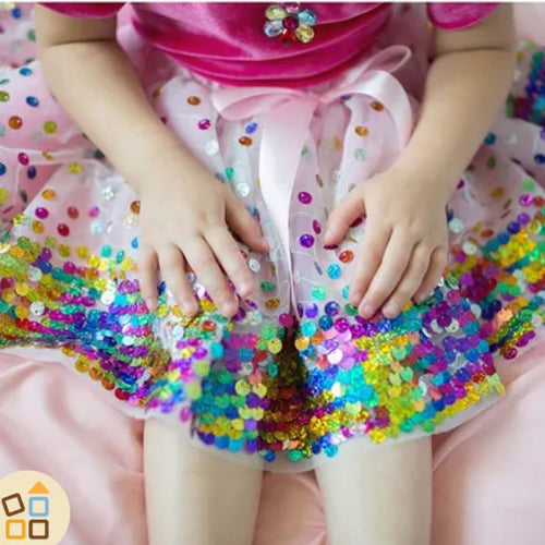 Gonna Rosa e Pailettes Arcobaleno