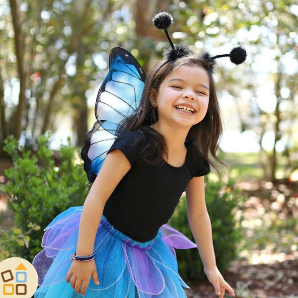 Costume Carnevale Bambina - Farfalla Blu con Ali (4-6 anni