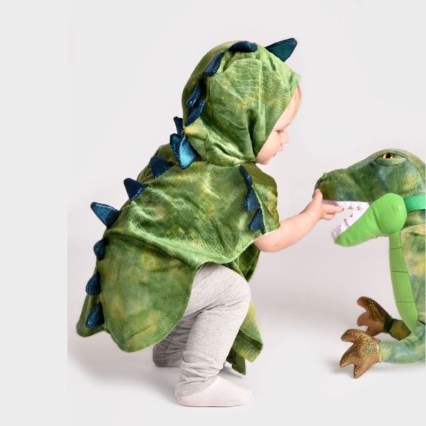 Costume Poncho Dinosauro Verde e Blu (1-4 anni)