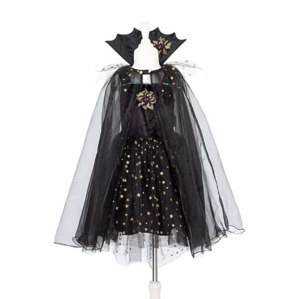 Costume Strega Nero con Stelle Oro - Vestito + Mantello (8-10 anni)