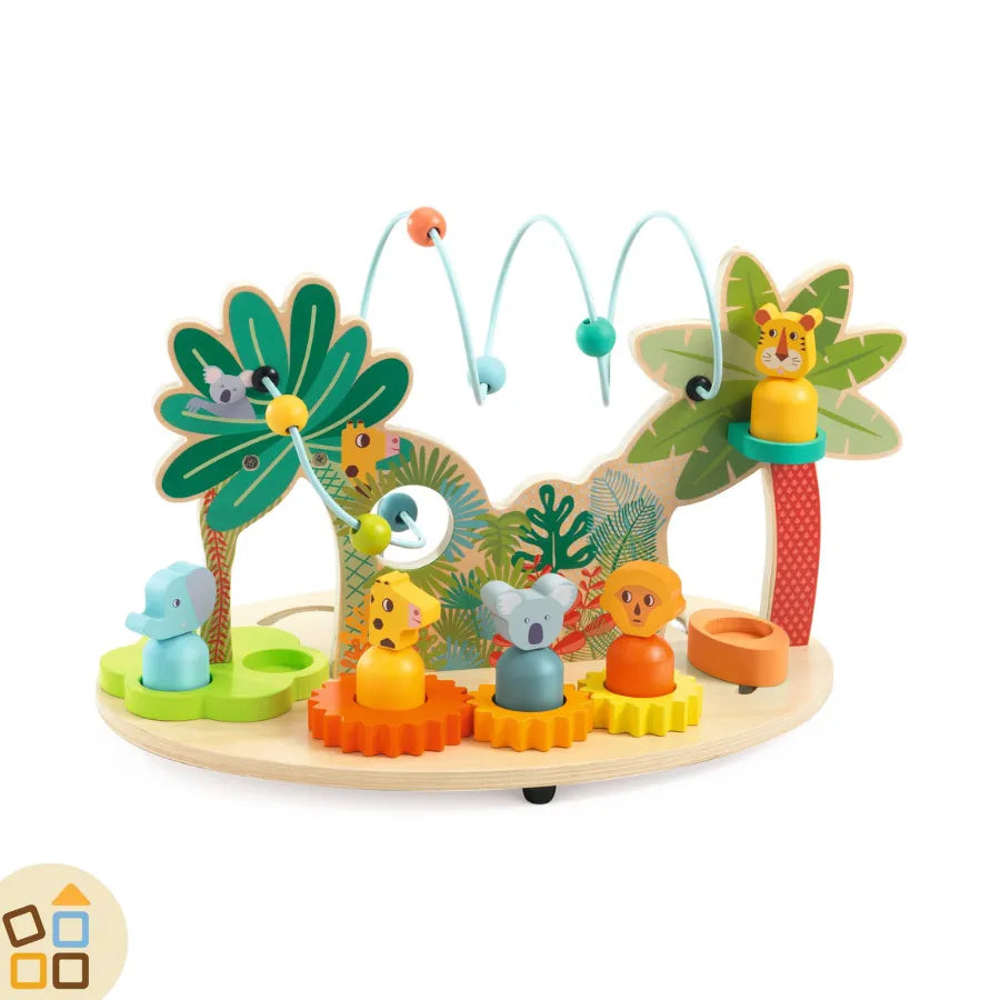 Tavola multiattività in legno Multi Big con animali della giungla, fronte (è giocabile da entrambi i lati)