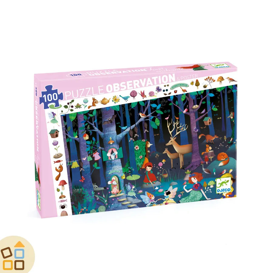Scatola del puzzle Enchanted Forest da 100 pezzi con illustrazione notturna di foresta incantata
