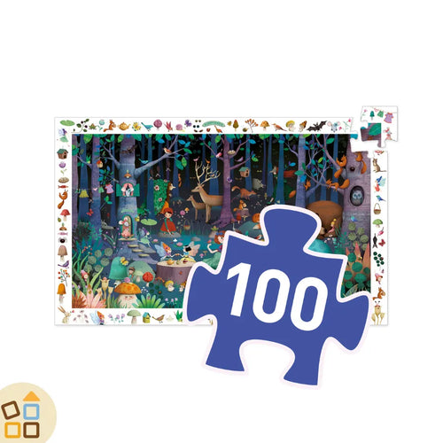 Scatola del puzzle Enchanted Forest da 100 pezzi con illustrazione notturna di foresta incantata