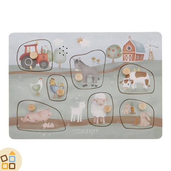 Little Dutch Puzzle Sonoro in Legno, Animali Fattoria (12-24