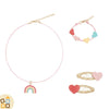 Set regalo collana, braccialetto e fermagli, Arcobaleno vintage
