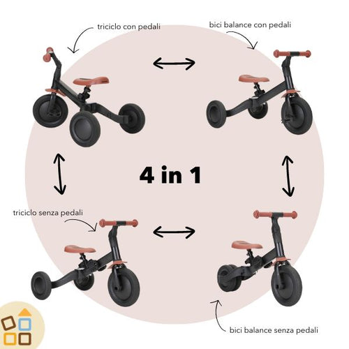 Triciclo e Bici 4 in 1, Nero Vintage